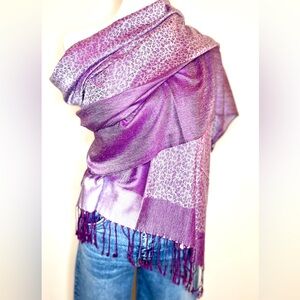 Reversible Plum and Lavender Pashmina-Style Shawl • Tonal Leopard Scarf Wrap